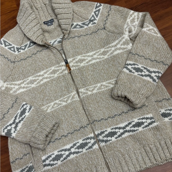 Eddie Bauer Wool Sweater Full Zip Cardigan Nordic Fair Isle Jacket Size Large - Picture 2 of 16